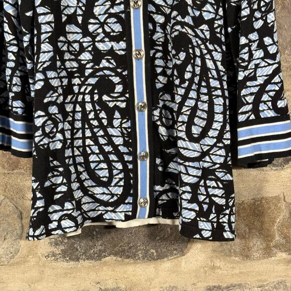 Bob Mackie Wearable Art Cardigan Sweater Woman's Medium Blue White Paisley Soft - Picture 4 of 13